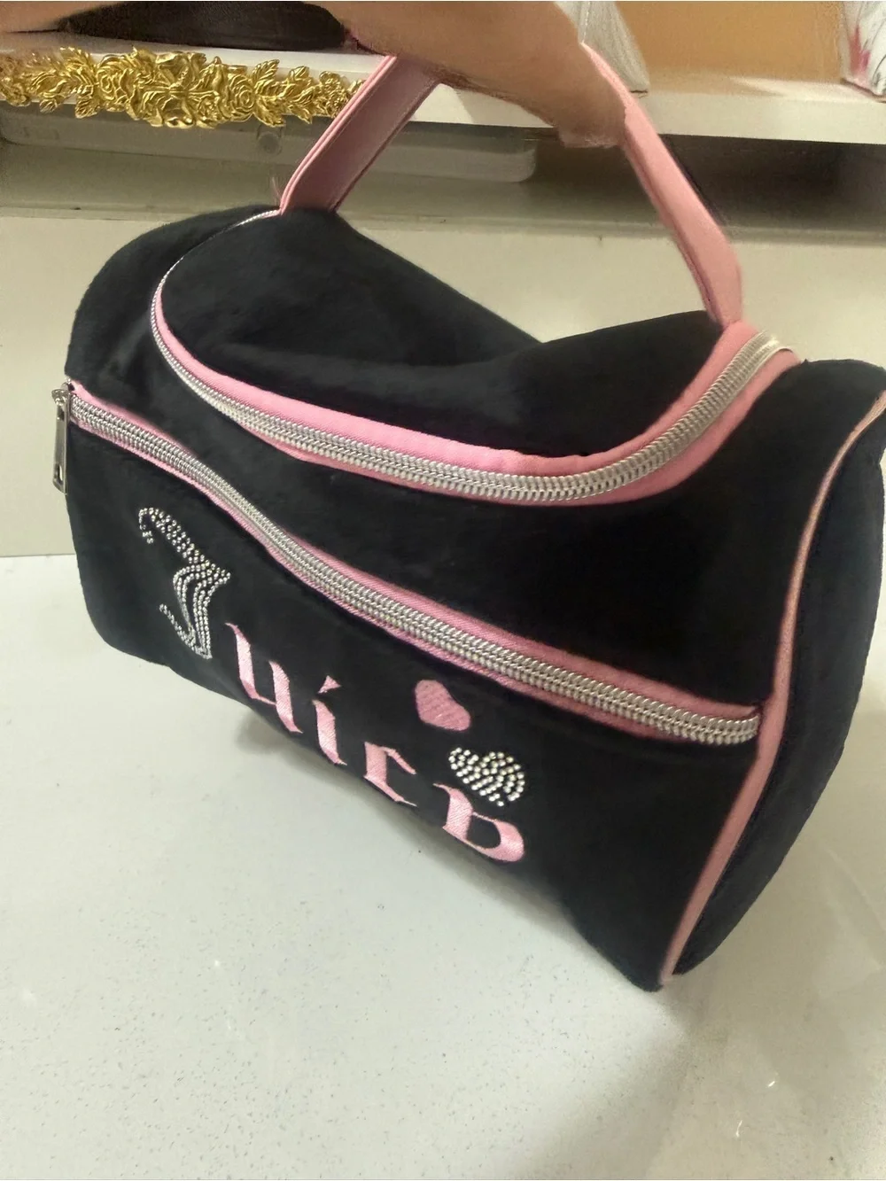 Juicy Couture Black and Pink Velvet Cosmetic Pouch